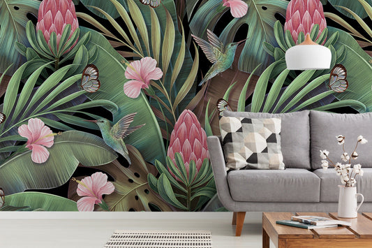 Watercolor tropical leaves wallpaper wallpaper peel and stick for nursery and home wall decor.