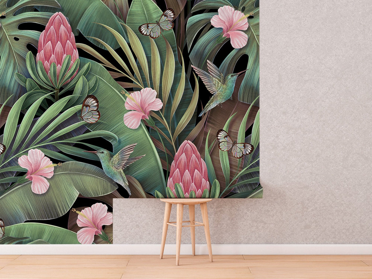 Watercolor tropical leaves wallpaper wallpaper peel and stick for nursery and home wall decor.