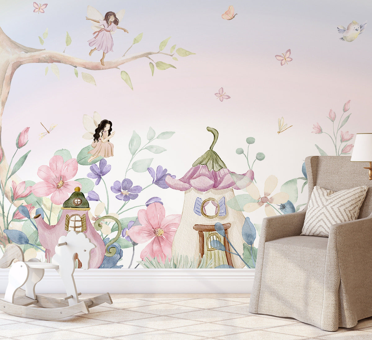 Fairy Mural Wallpaper, Nursery Wallpaper - Unique Wall Decal by Wonderwallsboutique