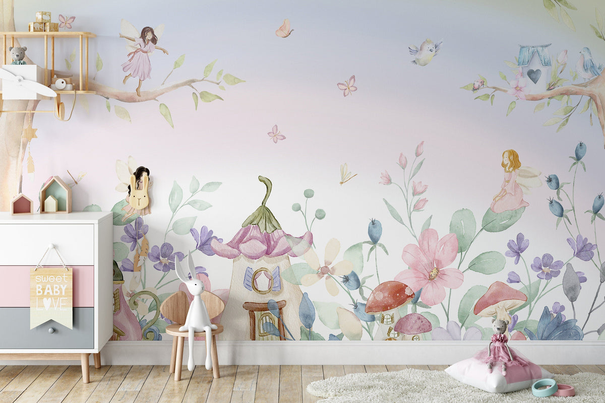 Fairy Mural Wallpaper, Nursery Wallpaper - Unique Wall Decal by Wonderwallsboutique