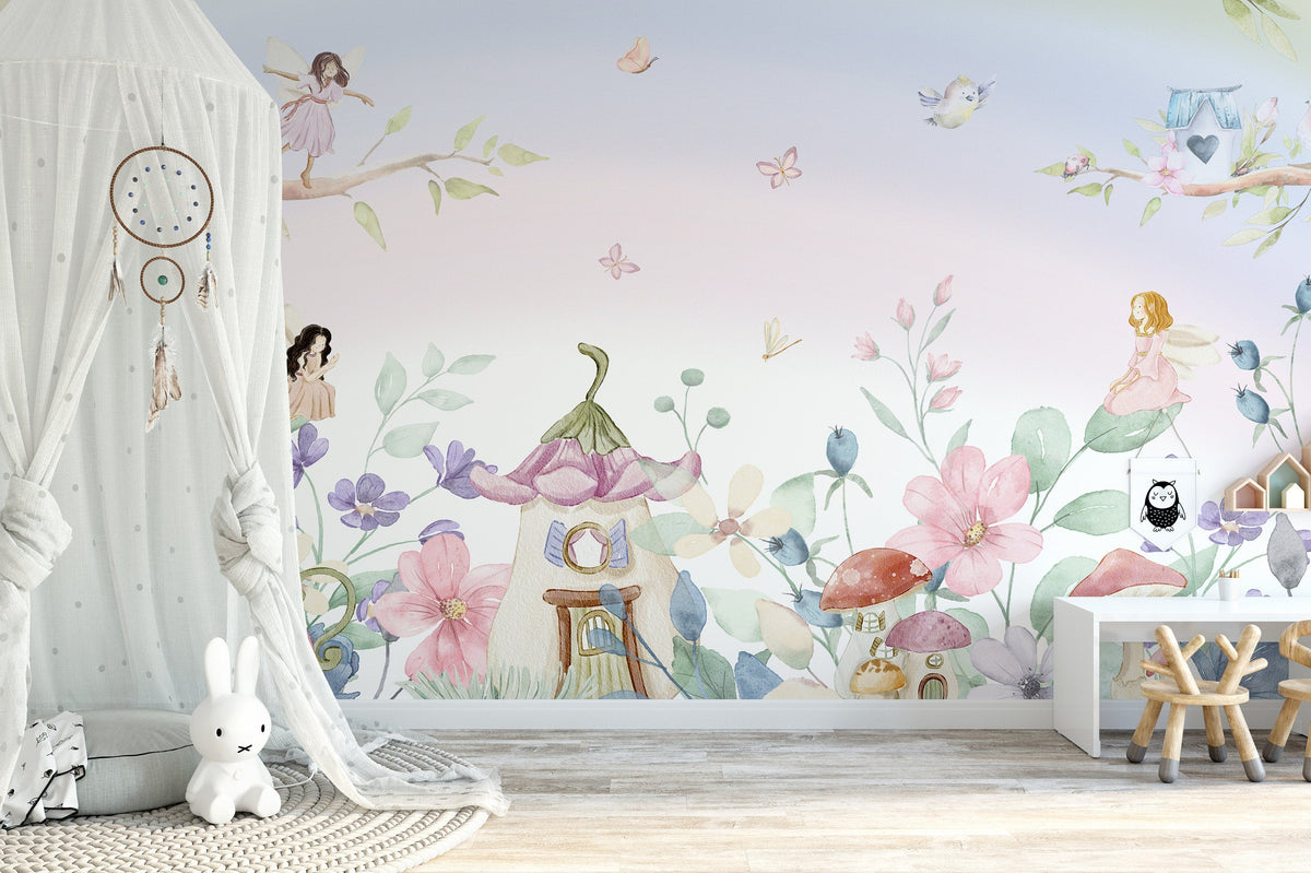 Fairy Mural Wallpaper, Nursery Wallpaper - Unique Wall Decal by Wonderwallsboutique