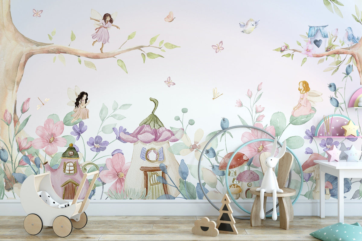 Fairy Mural Wallpaper, Nursery Wallpaper - Unique Wall Decal by Wonderwallsboutique