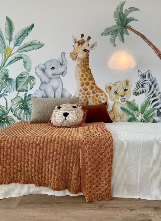 Watercolor cute safari decals for kids room | wild african animal wall art | peel and stick jungle stickers, elephant for nursery and home wall decor.