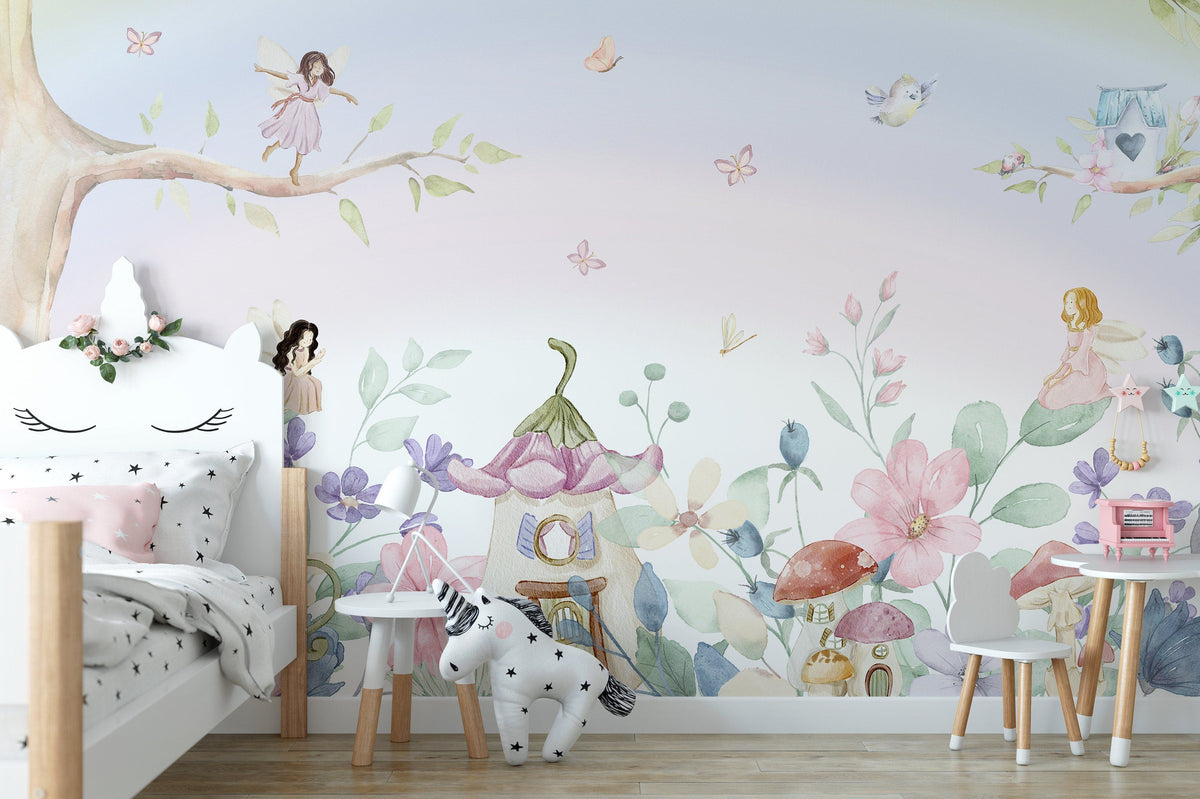 Fairy Mural Wallpaper, Nursery Wallpaper - Unique Wall Decal by Wonderwallsboutique