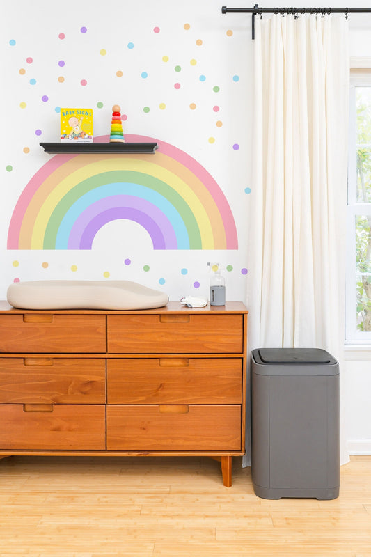 Watercolor pastel rainbow and polka dots vinyl decals: ideal for girls' bedrooms, playrooms, and nursery decor for nursery and home wall decor.