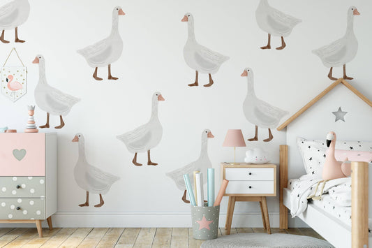 Watercolor white goose wall art | geese nursery wall decals for nursery and home wall decor.