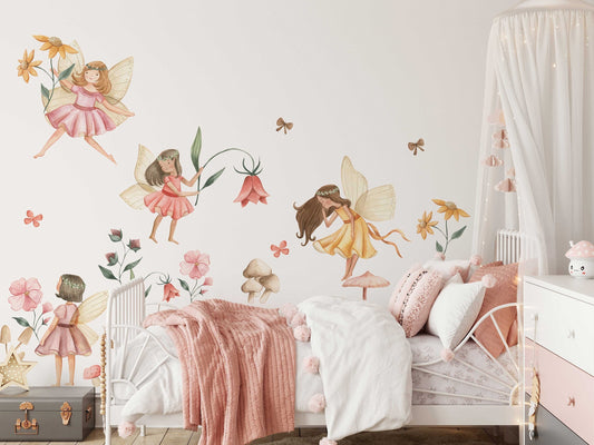 Watercolor enchanted fairy wall decals for nursery - watercolor fairy tale stickers - removable and reusable nursery decor for nursery and home wall decor.