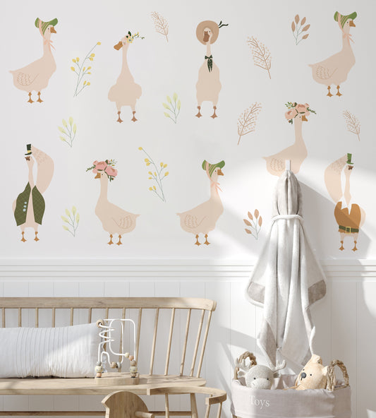 Watercolor goose nursery wall decals | geese wall stickers for nursery and home wall decor.