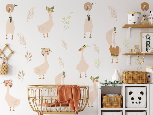 Watercolor goose nursery wall decals | geese wall stickers for nursery and home wall decor.
