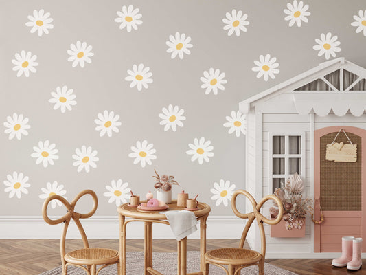 Watercolor whimsical daisy wall decals - nursery vinyl stickers - floral wall art for kids' rooms for nursery and home wall decor.