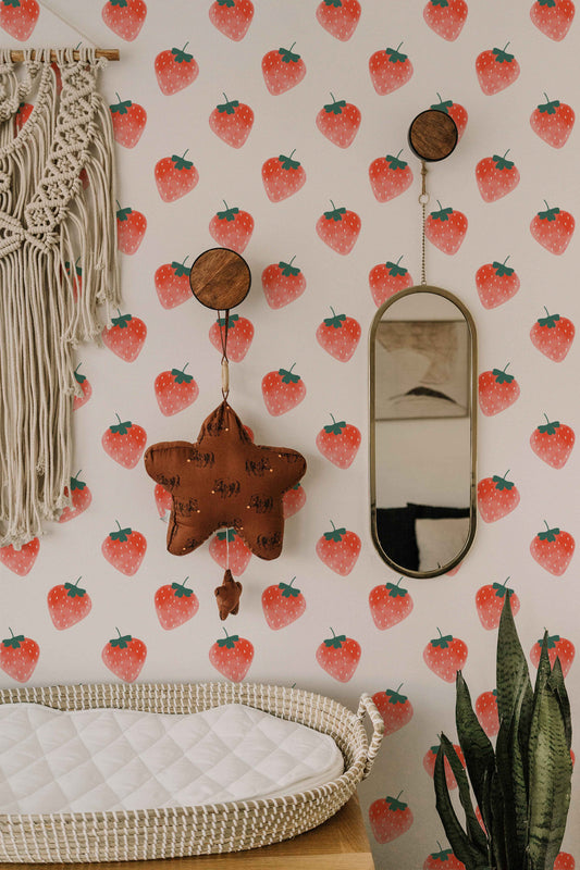 Watercolor strawberries decal | wall decal set for kids decor | charming set of wall stickers for nursery and home wall decor.