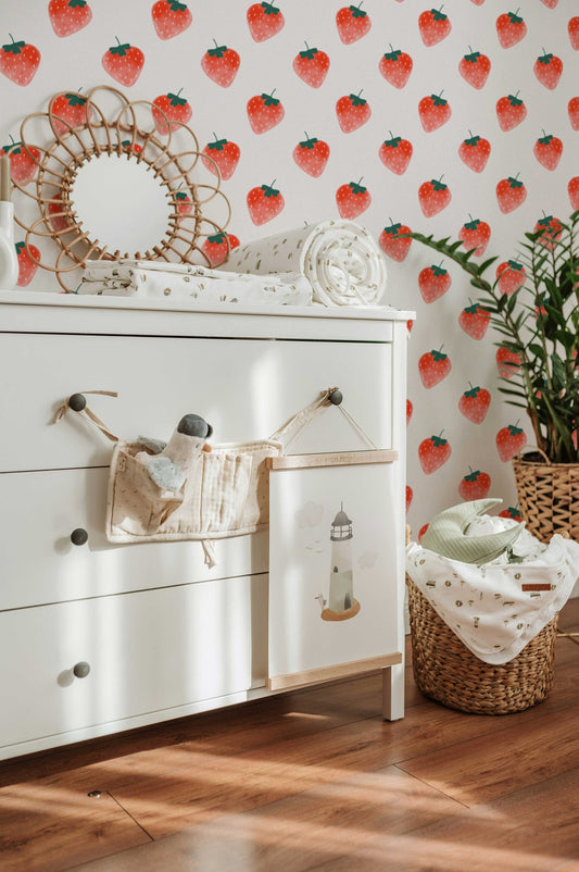 Watercolor strawberries decal | wall decal set for kids decor | charming set of wall stickers for nursery and home wall decor.