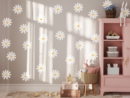 Watercolor whimsical daisy wall decals - nursery vinyl stickers - floral wall art for kids' rooms for nursery and home wall decor.