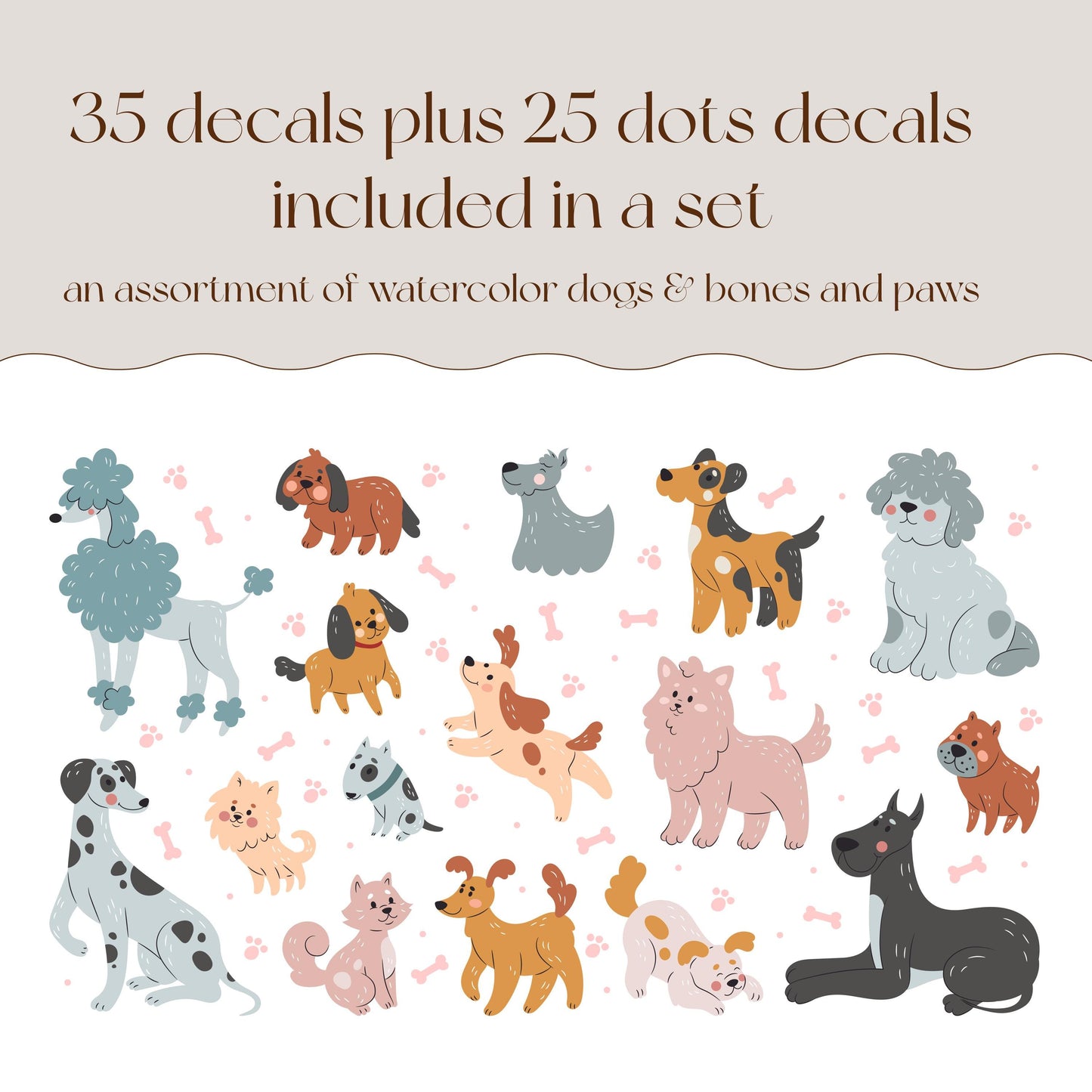 Cute Dog Wall Decals Set for Kids Room Nursery | Self-Adhesive Peel & Stick Dog Stickers