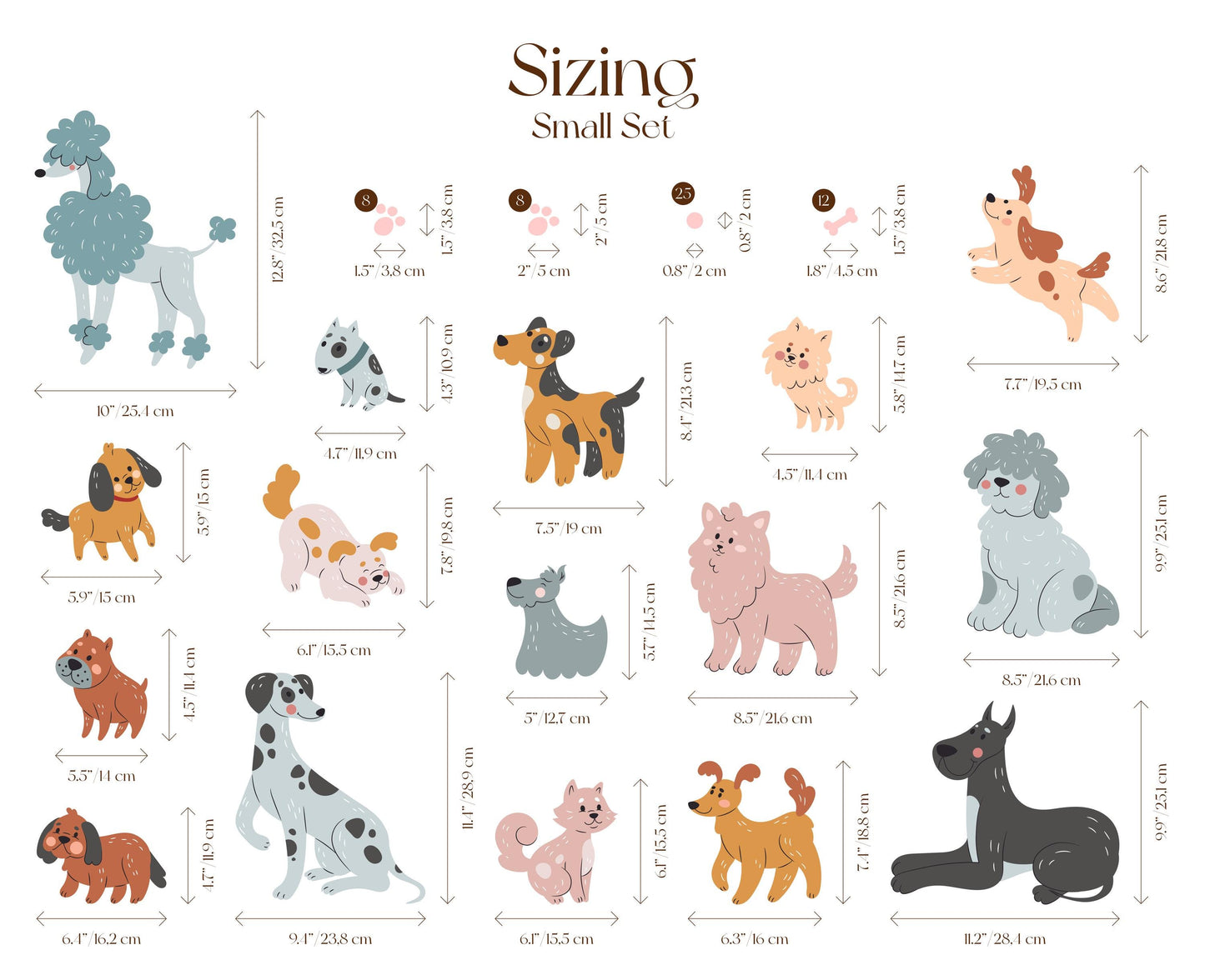 Cute Dog Wall Decals Set for Kids Room Nursery | Self-Adhesive Peel & Stick Dog Stickers