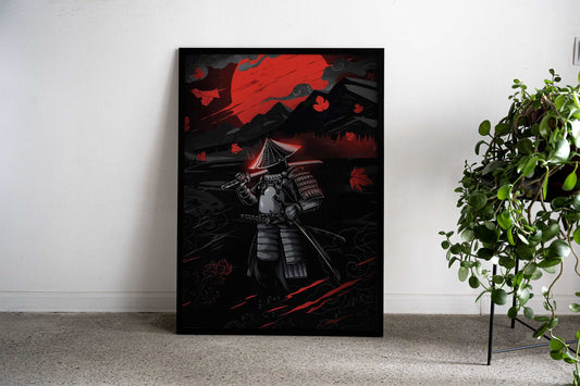japan samurai red moon Asian Style Poster | Wall Art for Home & Office | High-Quality Print - High-Quality Visual Display