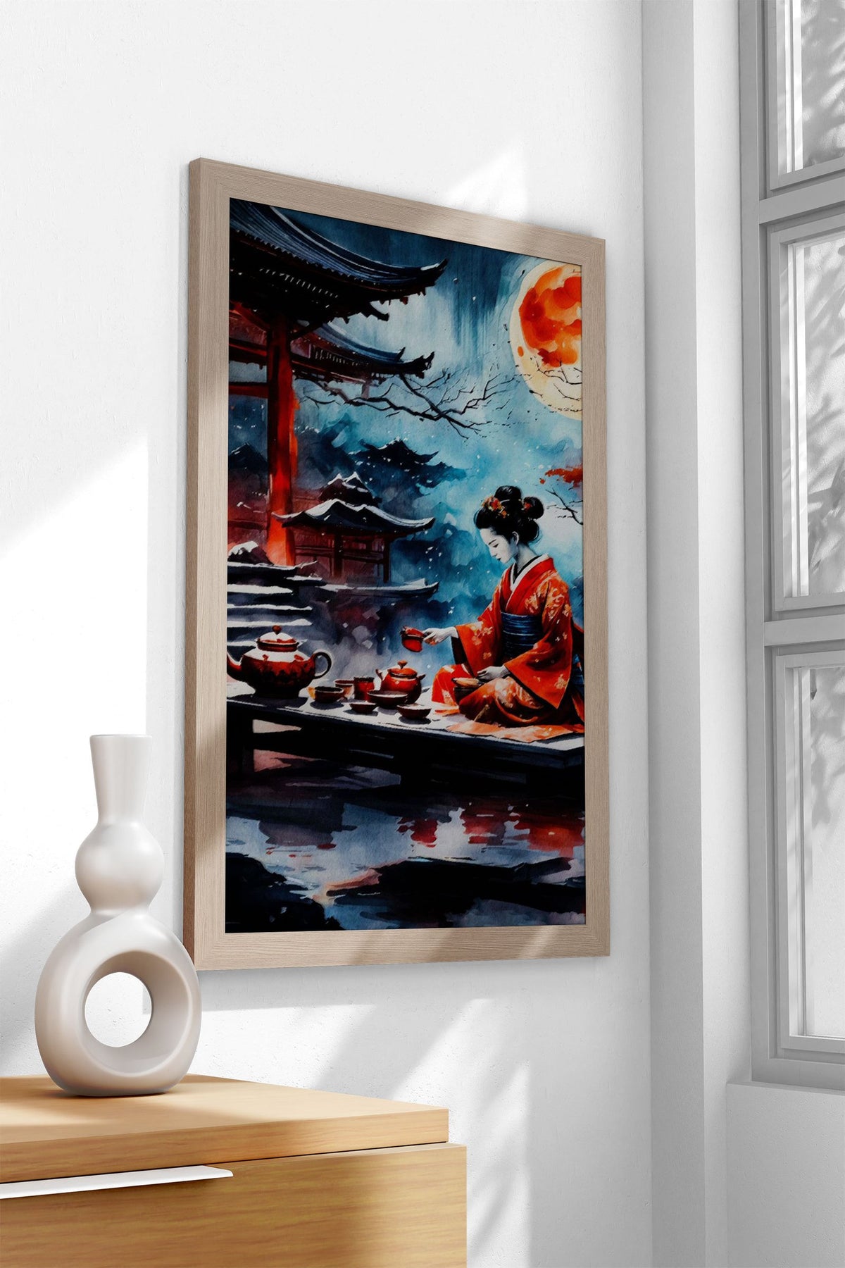 japanese red moon geisha Asian Style Poster | Wall Art for Home & Office | High-Quality Print - High-Quality Visual Display