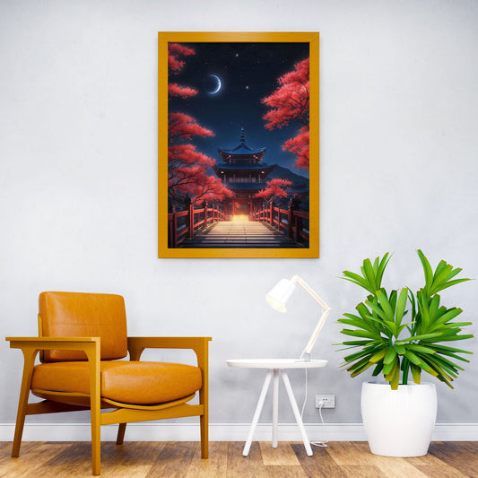 japanese temple under moon Asian Style Poster | Wall Art for Home & Office | High-Quality Print - High-Quality Visual Display