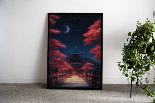 japanese temple under moon Asian Style Poster | Wall Art for Home & Office | High-Quality Print - High-Quality Visual Display