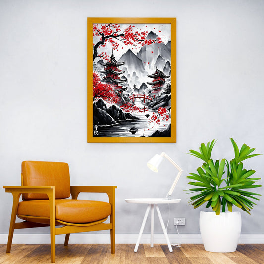 japanese temples ink wash Asian Style Poster | Wall Art for Home & Office | High-Quality Print - High-Quality Visual Display