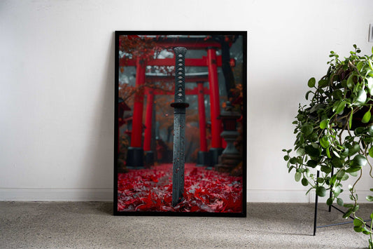 katana sword on torii gate Asian Style Poster | Wall Art for Home & Office | High-Quality Print - High-Quality Visual Display