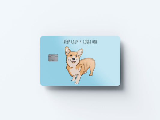 Watercolor keep calm corgi on design | credit card sticker | small chip | credit card skin for nursery and home wall decor.