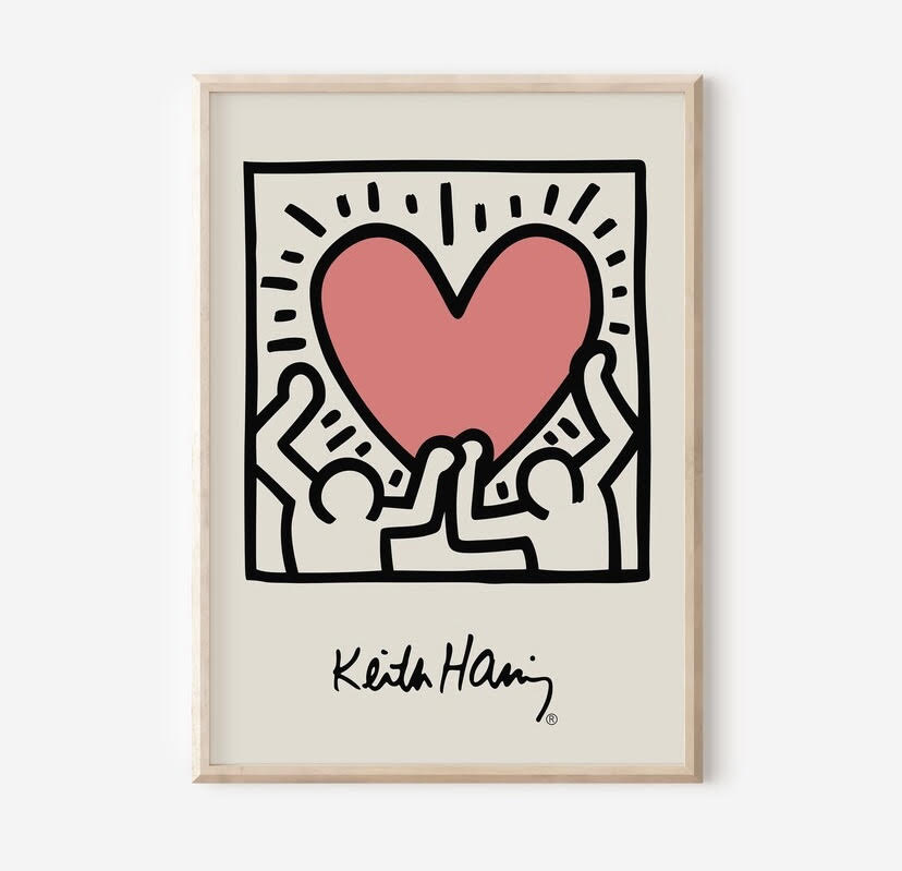 Pink Love Heart Print Inspired by Keith Haring