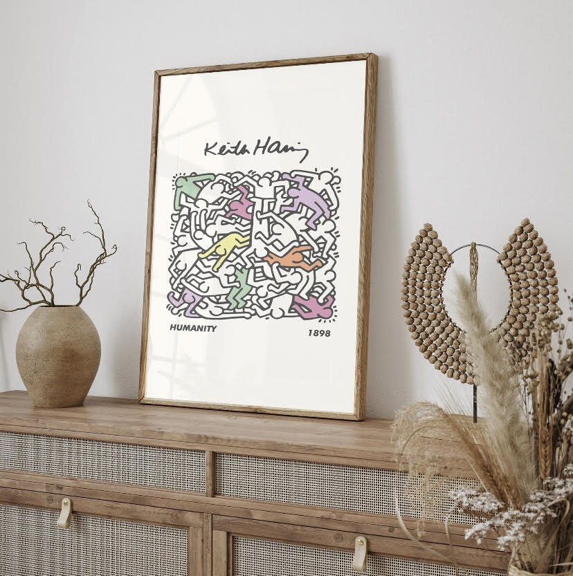 Set of Three Pastel Prints Inspired by Keith Haring