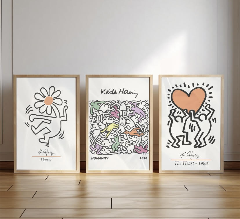 Set of Three Pastel Prints Inspired by Keith Haring