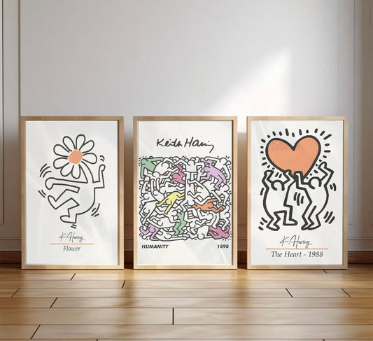 Set of Three Pastel Prints Inspired by Keith Haring