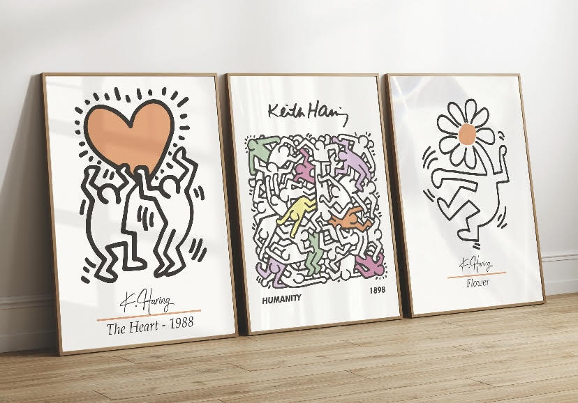 Set of Three Pastel Prints Inspired by Keith Haring