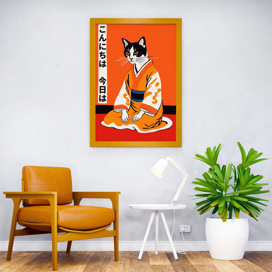 konnichiwa cat poster Asian Style Poster | Wall Art for Home & Office | High-Quality Print - High-Quality Visual Display