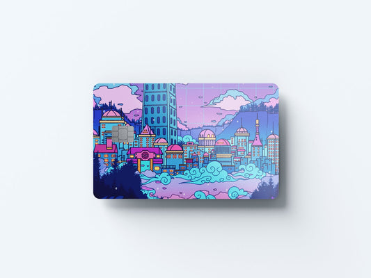 Watercolor lavender town design | credit card sticker | small chip | credit card skin for nursery and home wall decor.
