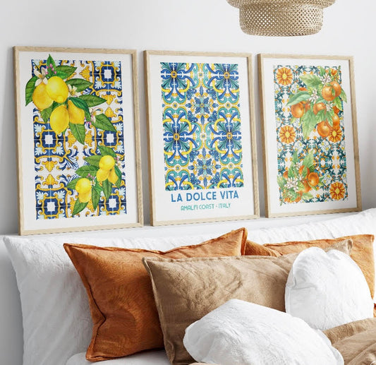 Trio of Amalfi Coast Citrus Prints: Lemon and Orange Collection