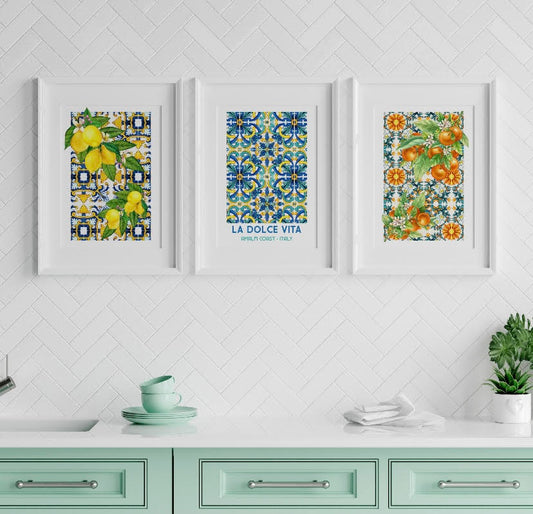 Trio of Amalfi Coast Citrus Prints: Lemon and Orange Collection