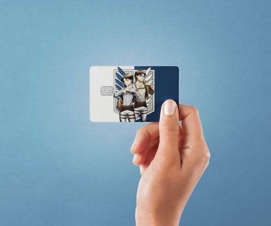 Watercolor levi and eren duo design | credit card sticker | small chip | credit card skin for nursery and home wall decor.