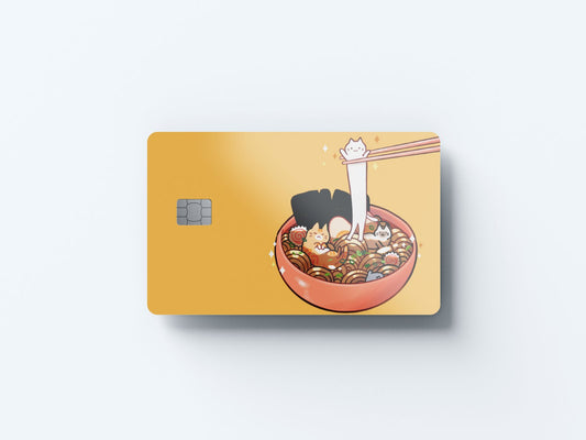 Watercolor long cat ramen design | credit card sticker | small chip | credit card skin for nursery and home wall decor.