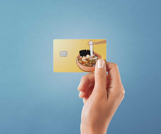 Watercolor long cat ramen design | credit card sticker | small chip | credit card skin for nursery and home wall decor.