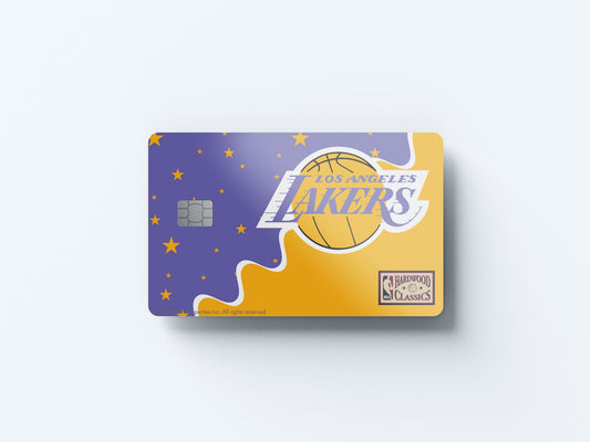 Watercolor los angeles lakers uptempo hardwood classics design | credit card sticker | small chip | credit card skin for nursery and home wall decor.