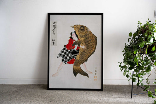 man wrestling fish Asian Style Poster | Wall Art for Home & Office | High-Quality Print - High-Quality Visual Display