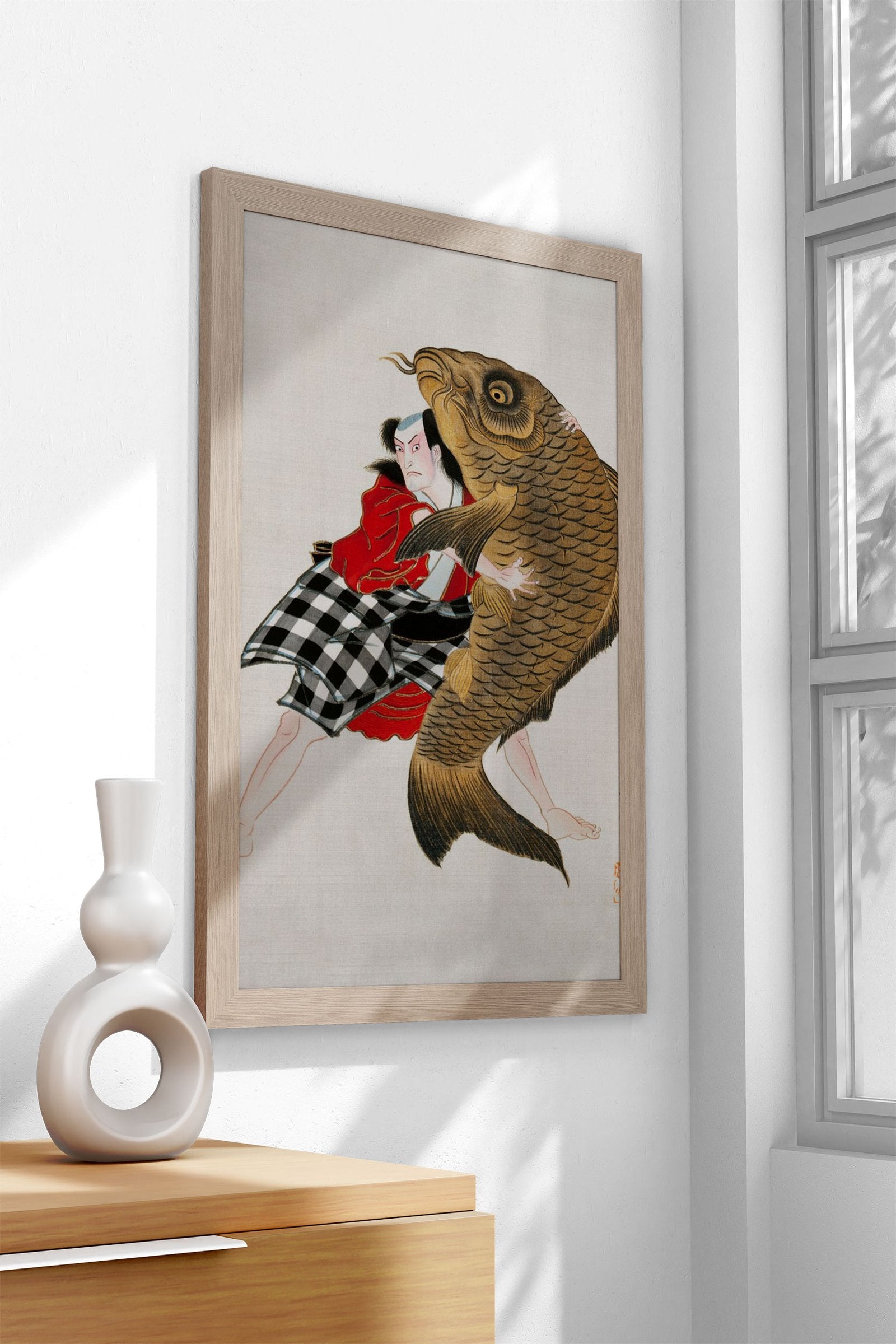 man wrestling fish Asian Style Poster | Wall Art for Home & Office | High-Quality Print - High-Quality Visual Display