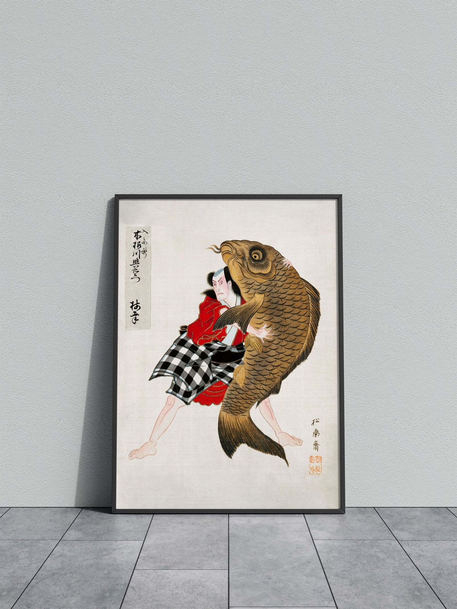 man wrestling fish Asian Style Poster | Wall Art for Home & Office | High-Quality Print - High-Quality Visual Display