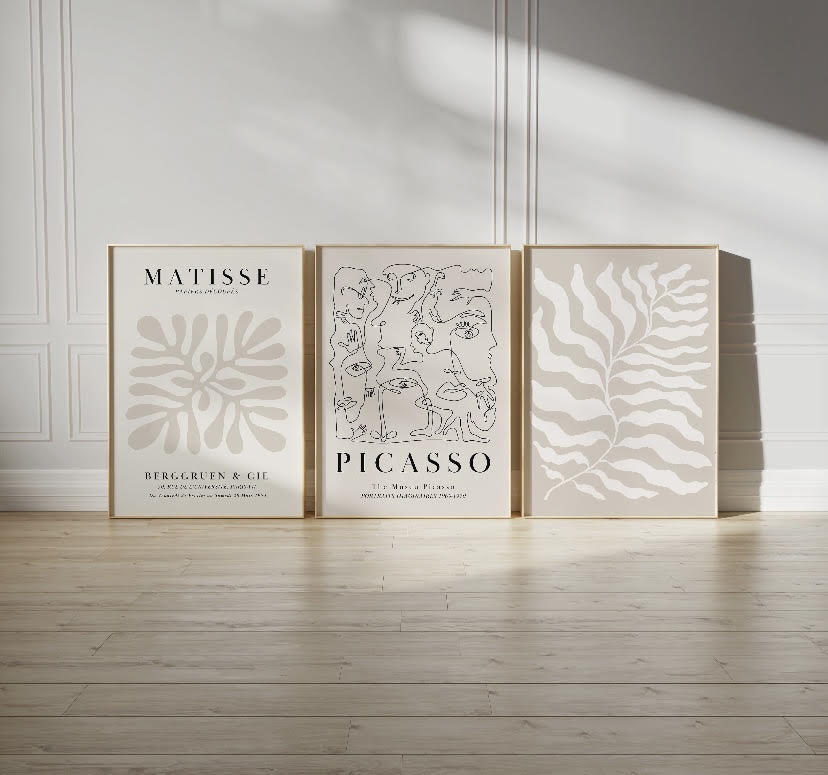Set of 3 Neutral Gallery Prints Featuring Henri Matisse and Picasso