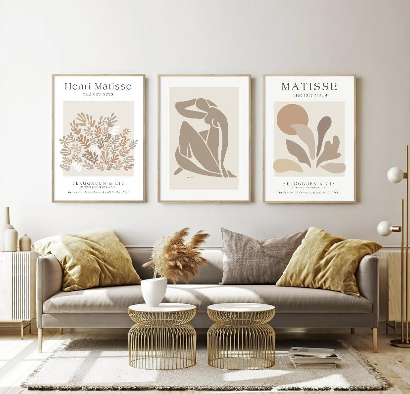 Collection of Three Beige Matisse Art Prints