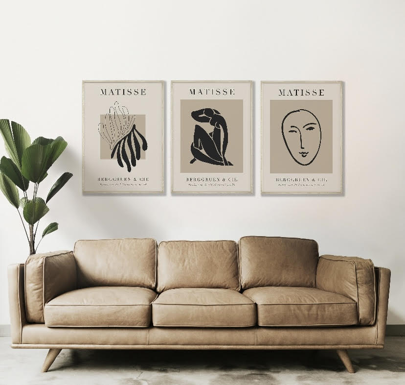 Collection of Three Matisse Black and Beige Art Prints