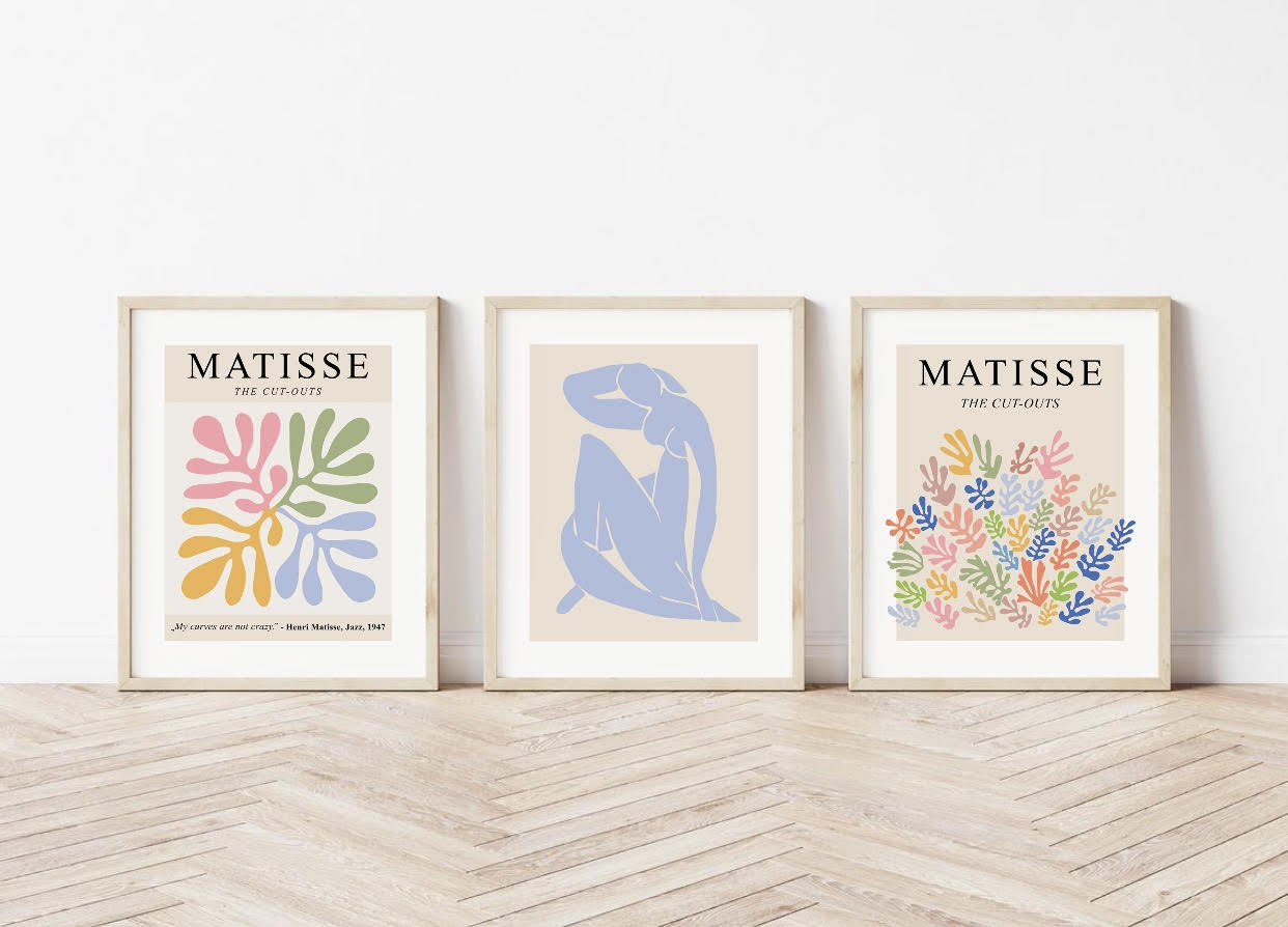 Collection of 3 Henri Matisse Prints | Gallery Wall Art | Pastel Exhibition Posters | Celebrated Artist Decor