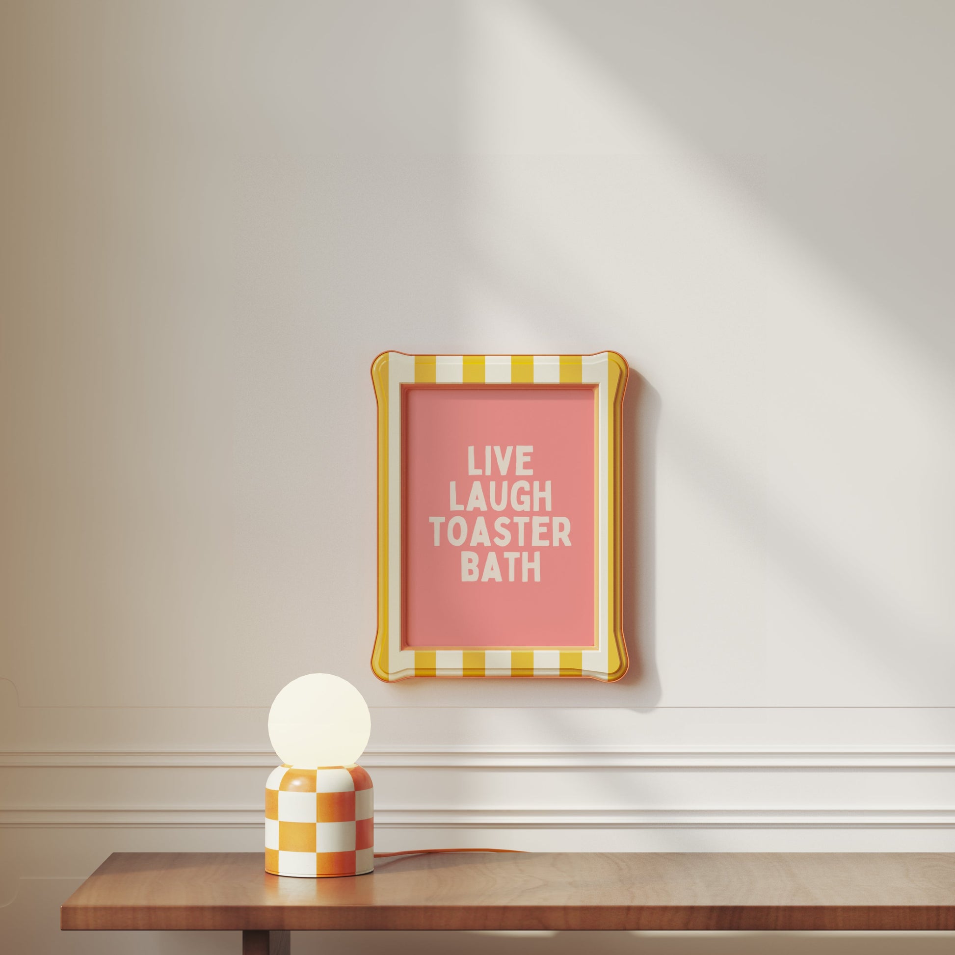 Live Laugh Toaster Bath | Cream and Dusty Pink | Art Print - High-Quality Premium Wall Art Decor Sticker