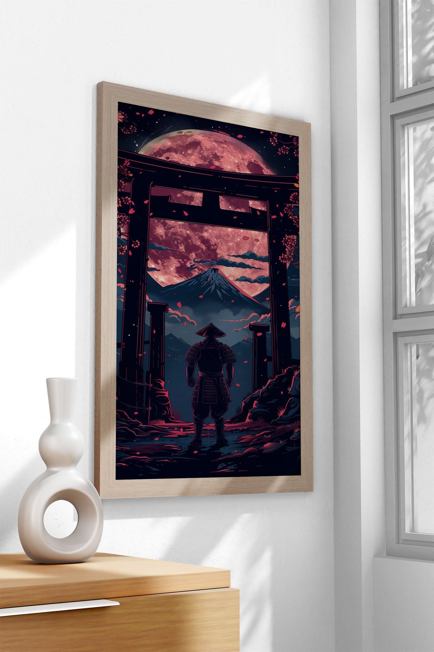 moon red samurai Asian Style Poster | Wall Art for Home & Office | High-Quality Print - High-Quality Visual Display