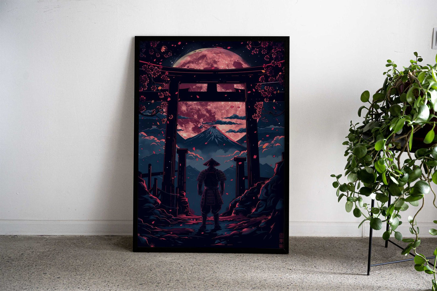 moon red samurai Asian Style Poster | Wall Art for Home & Office | High-Quality Print - High-Quality Visual Display