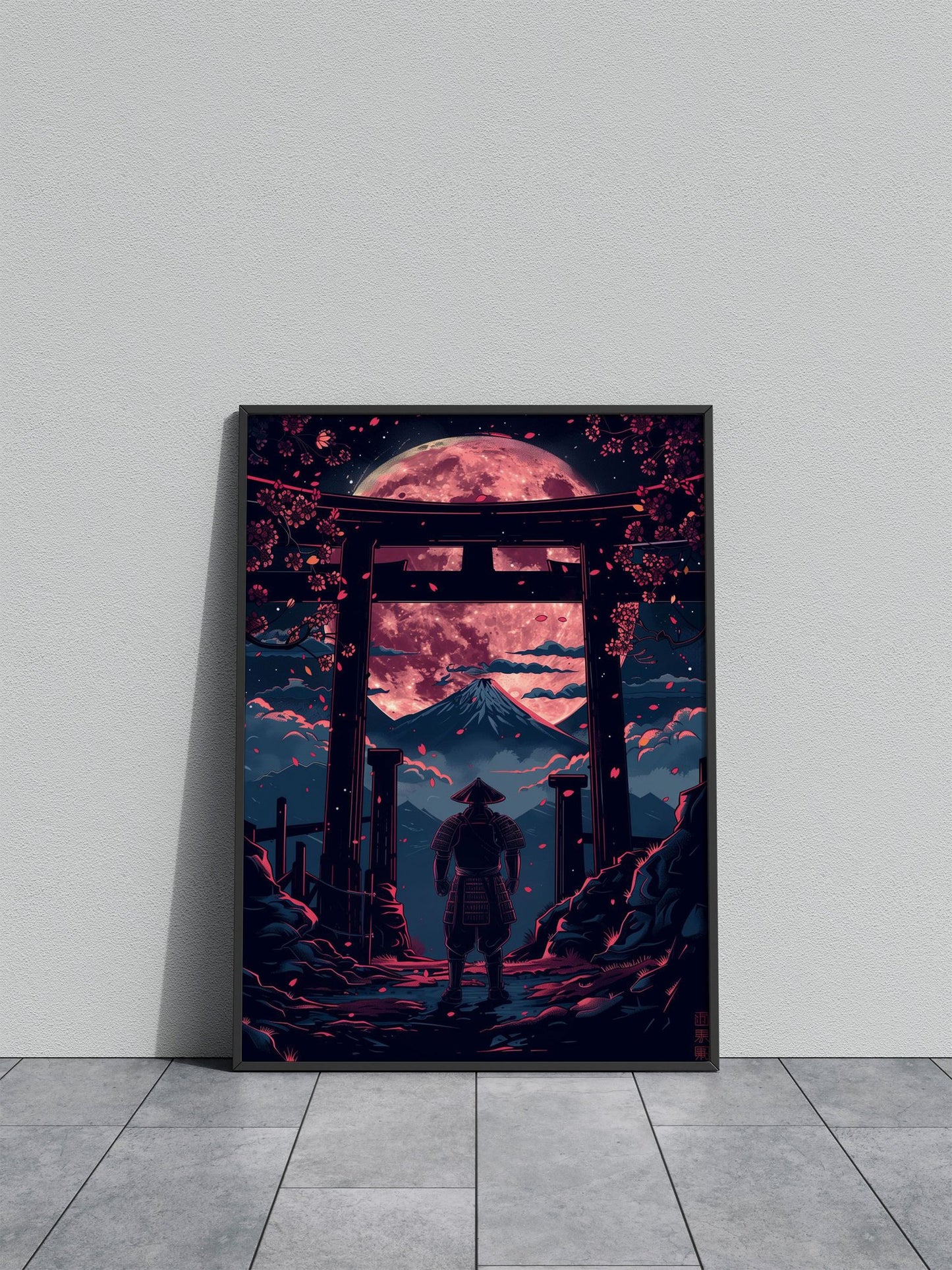 moon red samurai Asian Style Poster | Wall Art for Home & Office | High-Quality Print - High-Quality Visual Display